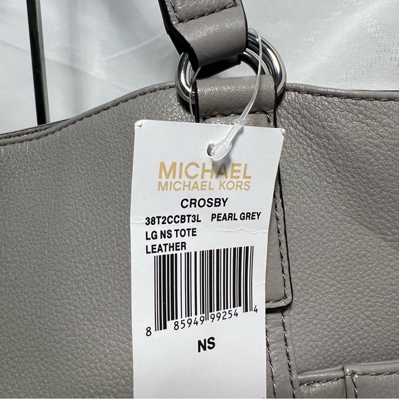 NWT MICHAEL Michael Kors Crosby Leather Tote Grey Leather with Crossbody Strap - Picture 8 of 10